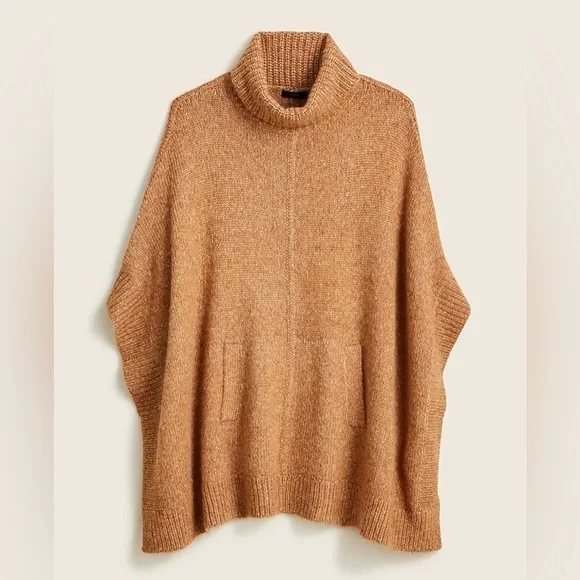 J Crew wool & alpaca blend turtleneck poncho in a camel knit. Size M/L. - Picture 2 of 6